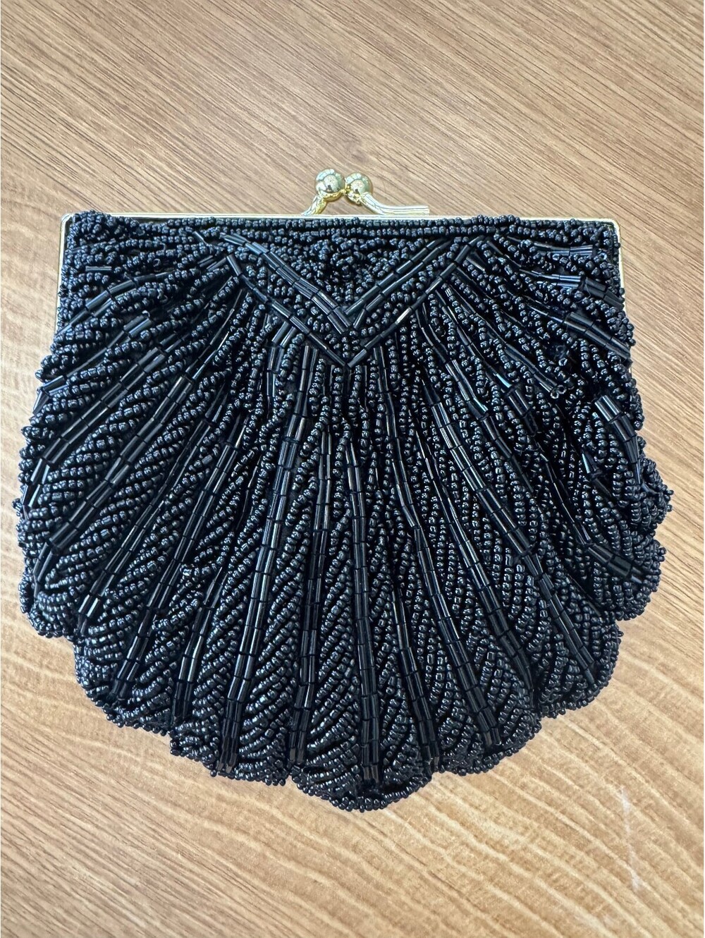 Black Beaded Scallop Purse Vintage La Regale Handmade